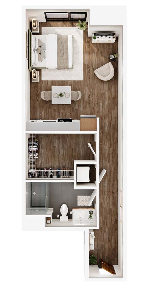 Floor plan for studio, 1 bath, 633 sqft